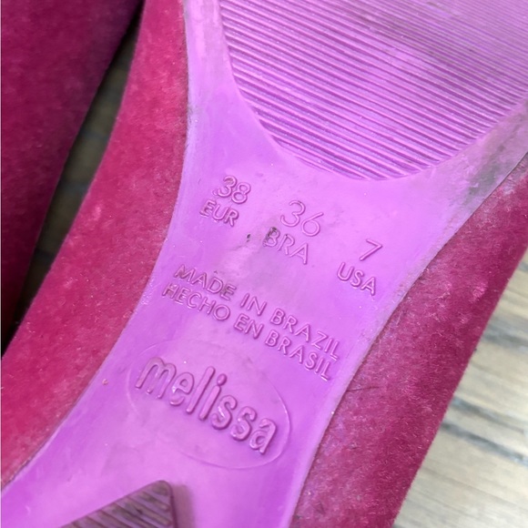 Melissa Fuchsia Velvet Peep Toe Ballet Flats Euro 38, US 7 - Picture 7 of 8